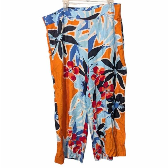 Women's Soft Surroundings Cabana Bay Wide Leg Crop Pants Vermillion Aqua 2X - Picture 2 of 12